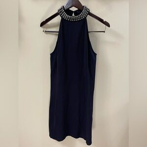 SANCTUARY halter top mock-neck crystals black LBD cocktail dress